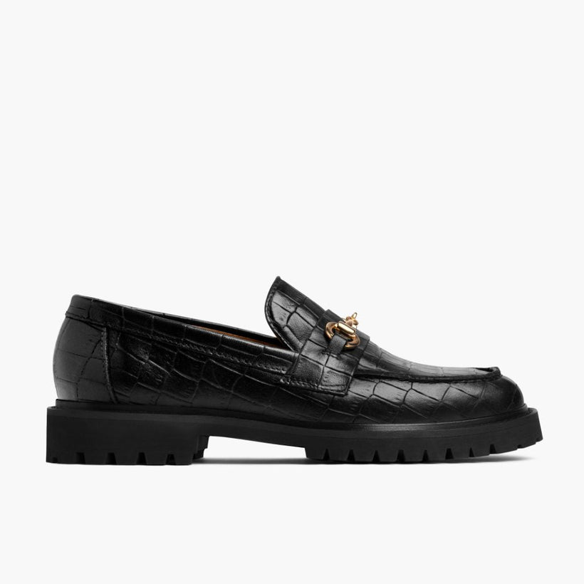 Penny Черная & Gold Croco Leather Loafers женская