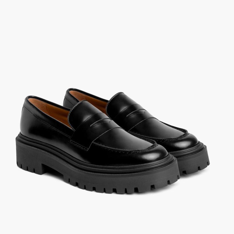 Penny Platform Черная Leather Loafers женская