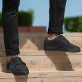 High-Traction Rubber Outsole & Lug Tread Pattern on Murphy Low Top Black Nubuck Sneakers