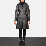
Alexis Черный Single Breasted Кожаное пальто для Женщин in Black Cowhide Leather - Вид спереди и приталенный силуэт | Купить в официальном онлайн-магазине