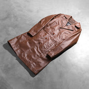 
Open Hem & Hem Craftsmanship Construction Detail on Alexis Коричневый Single Breasted Кожаное пальто для Женщин
