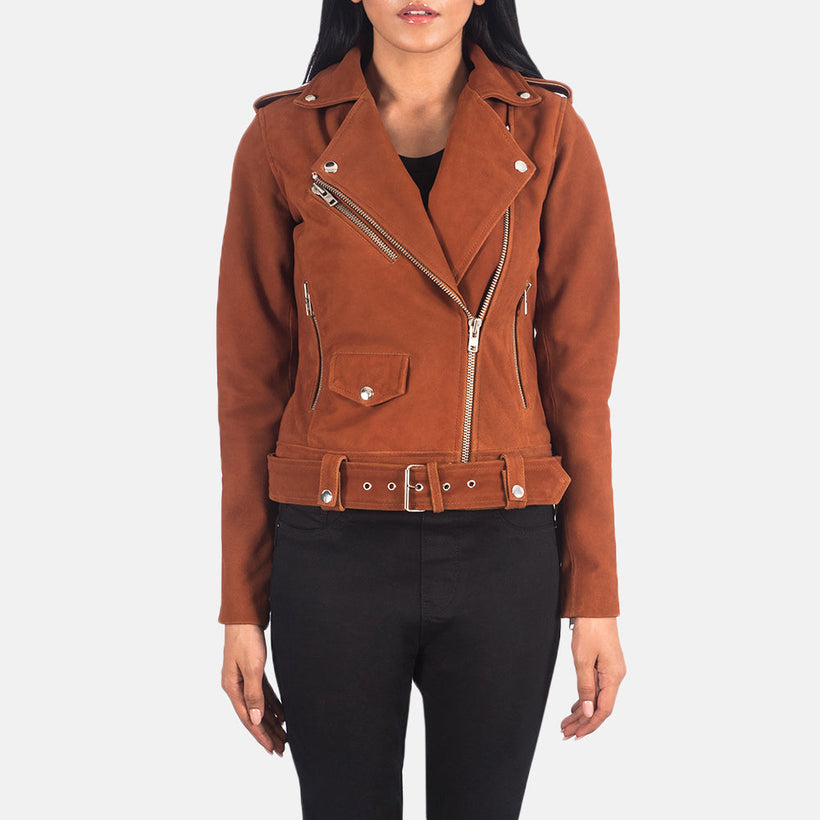 Alison Коричневая Suede Кожаная косуха женская