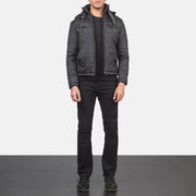 
Alps Стеганый Черный Hooded Windbreaker Кожаная куртка для Мужчин - Вид сбоку, демонстрирующий эргономичный крой рукава