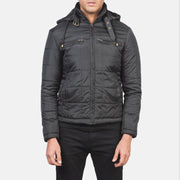 
Крупный план деталей of High neck with Belt & Zipper Hardware on Alps Quilted Black Windbreaker Jacket