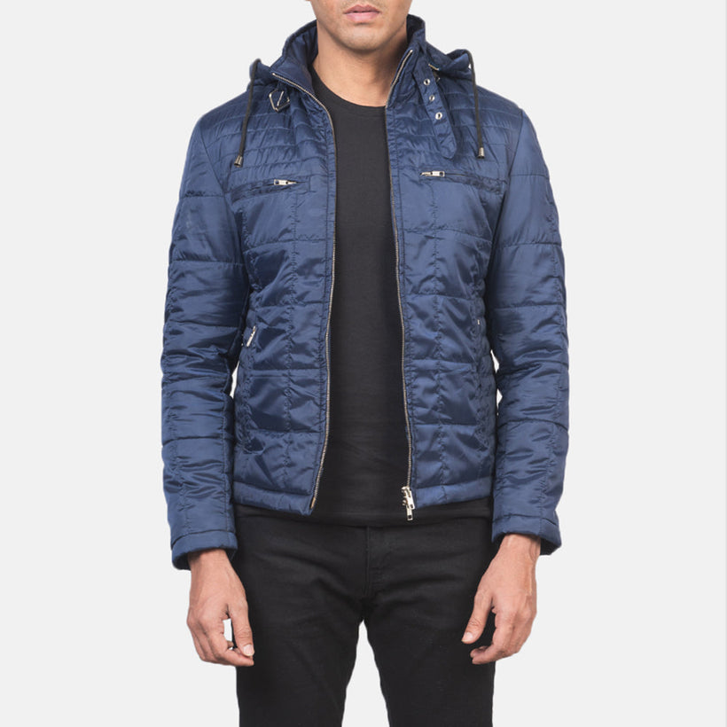 Alps Quilted Синяя Hooded Windbreaker Кожаная куртка мужская