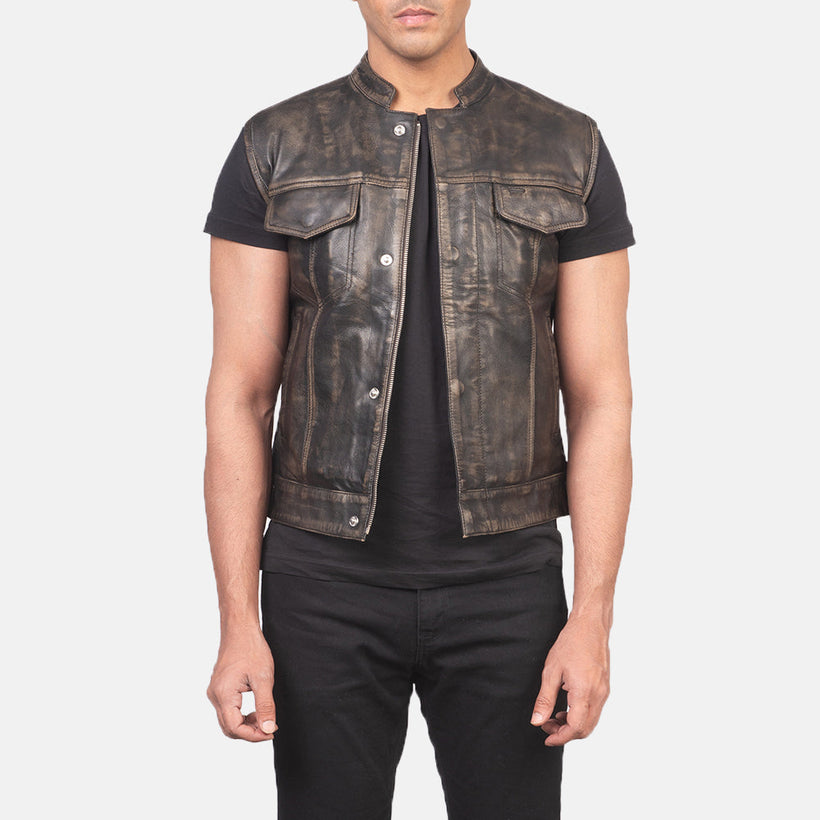 Atlas Moto Distressed Коричневая Кожаный жилет мужская