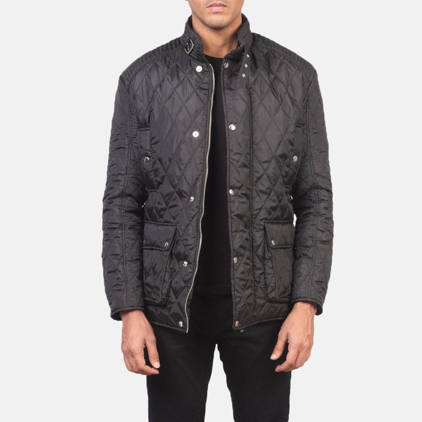 Barry Quilted Черная Windbreaker Кожаная куртка мужская