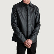 
Bronco Черный Leather Shirt для Мужчин in Black Sheepskin Leather - Вид спереди и приталенный силуэт | Купить в официальном онлайн-магазине