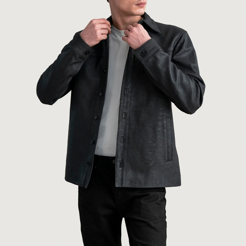Bronco Tumbled Черный Leather Shirt для Мужчин