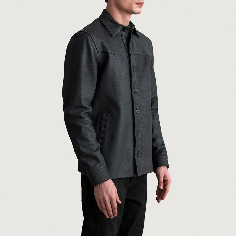 Bronco Tumbled Черный Leather Shirt для Мужчин