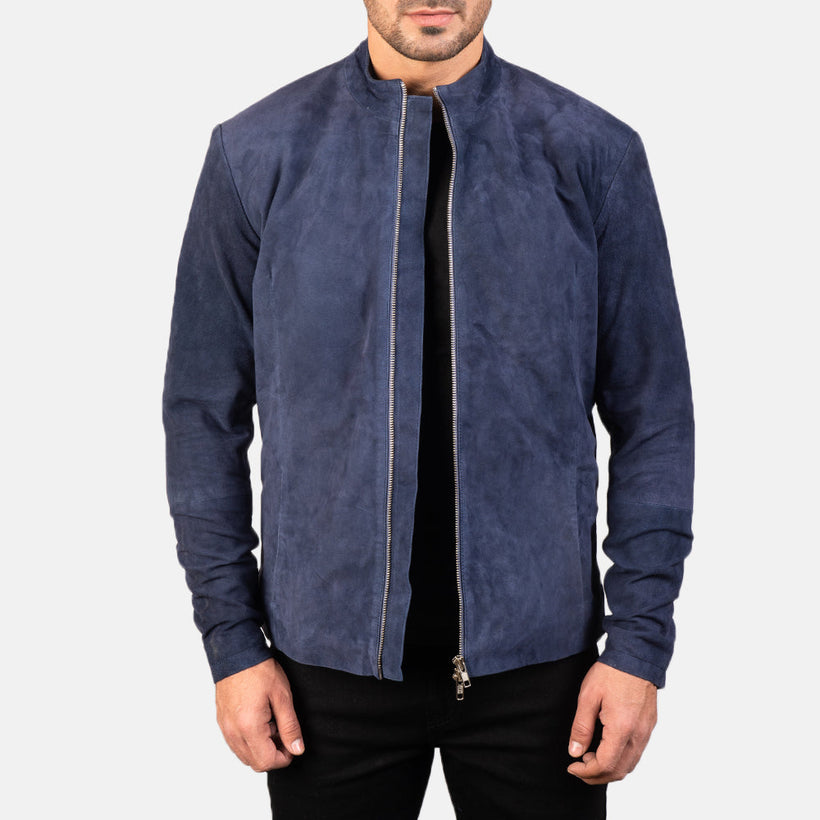 Charcoal Navy Синий Suede Кожаная куртка-косуха для Мужчин