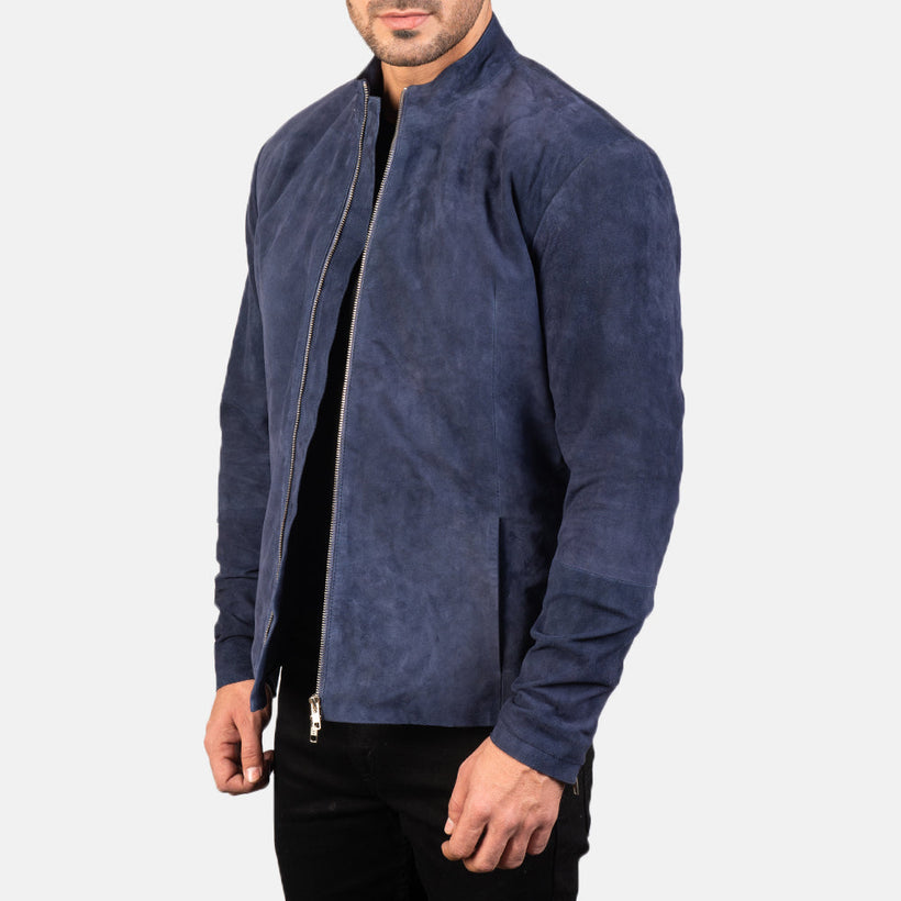 Charcoal Navy Синий Suede Кожаная куртка-косуха для Мужчин