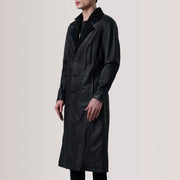 
Charlton Черный Leather Single Breasted Кожаное пальто для Мужчин - Вид сбоку, демонстрирующий эргономичный крой рукава