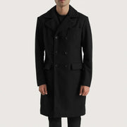 
Claud Black Wool Double Breasted Coat in Black Synthetic Wool - Вид спереди и приталенный силуэт | Купить в официальном онлайн-магазине