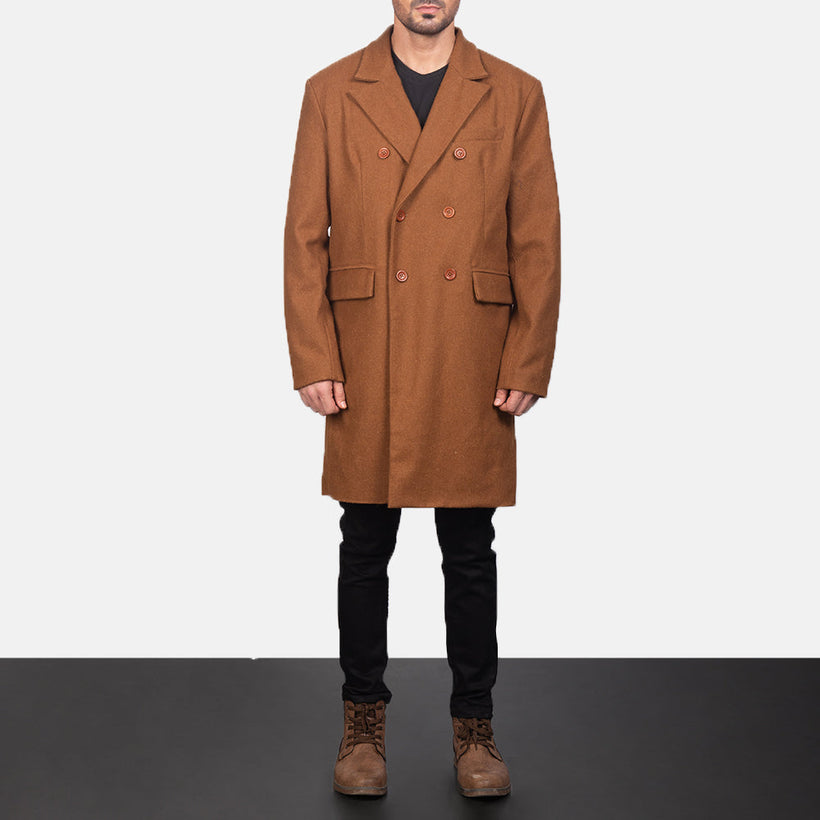 Claud Khaki Wool Double-Breasted Кожаное пальто мужская