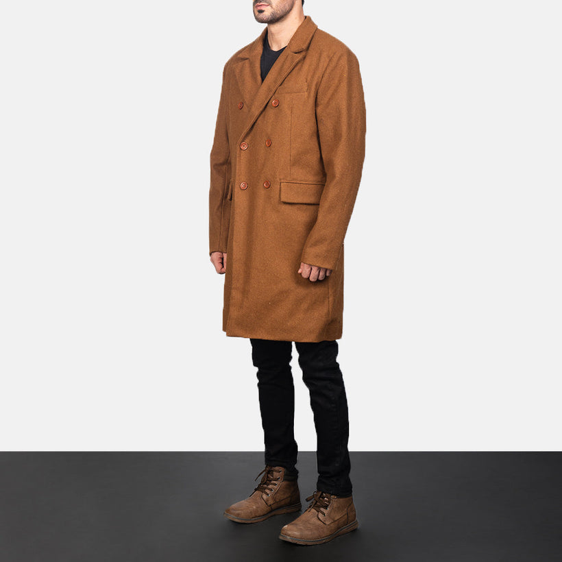 Claud Khaki Wool Double-Breasted Кожаное пальто мужская