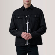 
Colberto Черный Waxed Canvas Trucker Кожаная куртка для Мужчин For Men in Black Waxed Cotton Canvas - Вид спереди и приталенный силуэт | Купить в официальном онлайн-магазине
