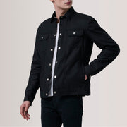 
Colberto Черный Waxed Canvas Trucker Кожаная куртка для Мужчин For Men - Вид сбоку, демонстрирующий эргономичный крой рукава
