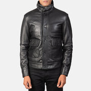 
Norman Black Hooded Bomber Leather Puffer Jacket - Вид сбоку, демонстрирующий эргономичный крой рукава