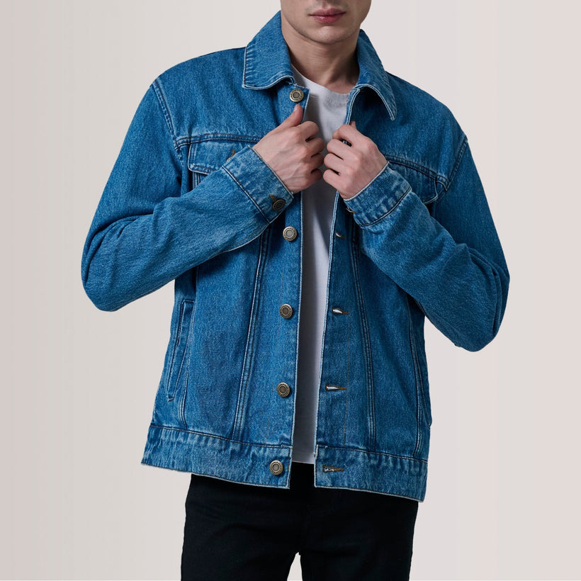 Conard Синий Denim Trucker Кожаная куртка для Мужчин