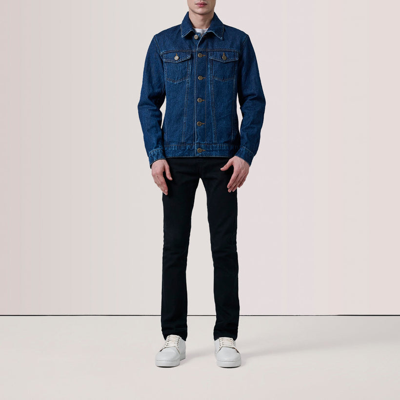 Conard Dark Синий Denim Trucker Кожаная куртка для Мужчин