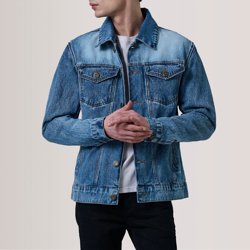 Conard Ice Синий Denim Trucker Кожаная куртка для Мужчин