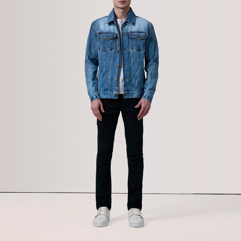Conard Ice Синий Denim Trucker Кожаная куртка для Мужчин