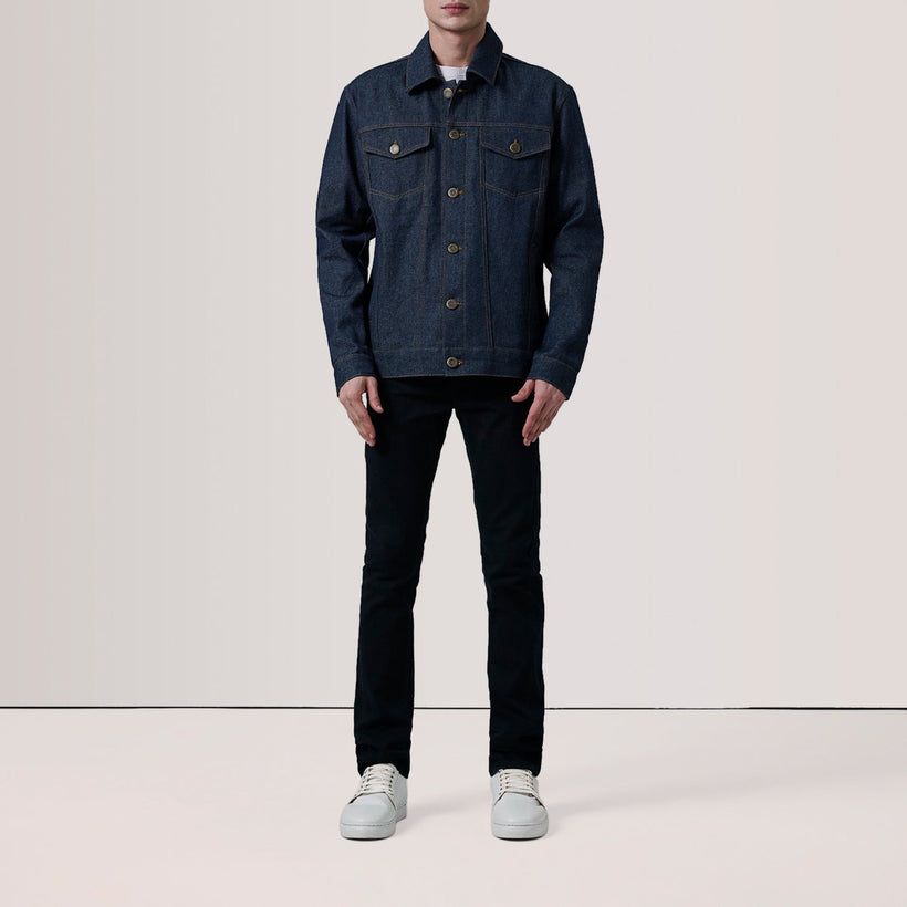 Conard Indigo Синий Denim Trucker Кожаная куртка для Мужчин