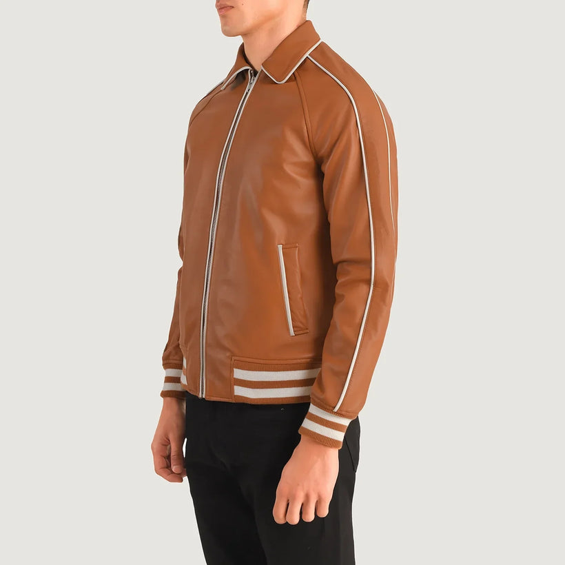 Cooper Рыжая Коричневая Leather Varsity Кожаная куртка мужская