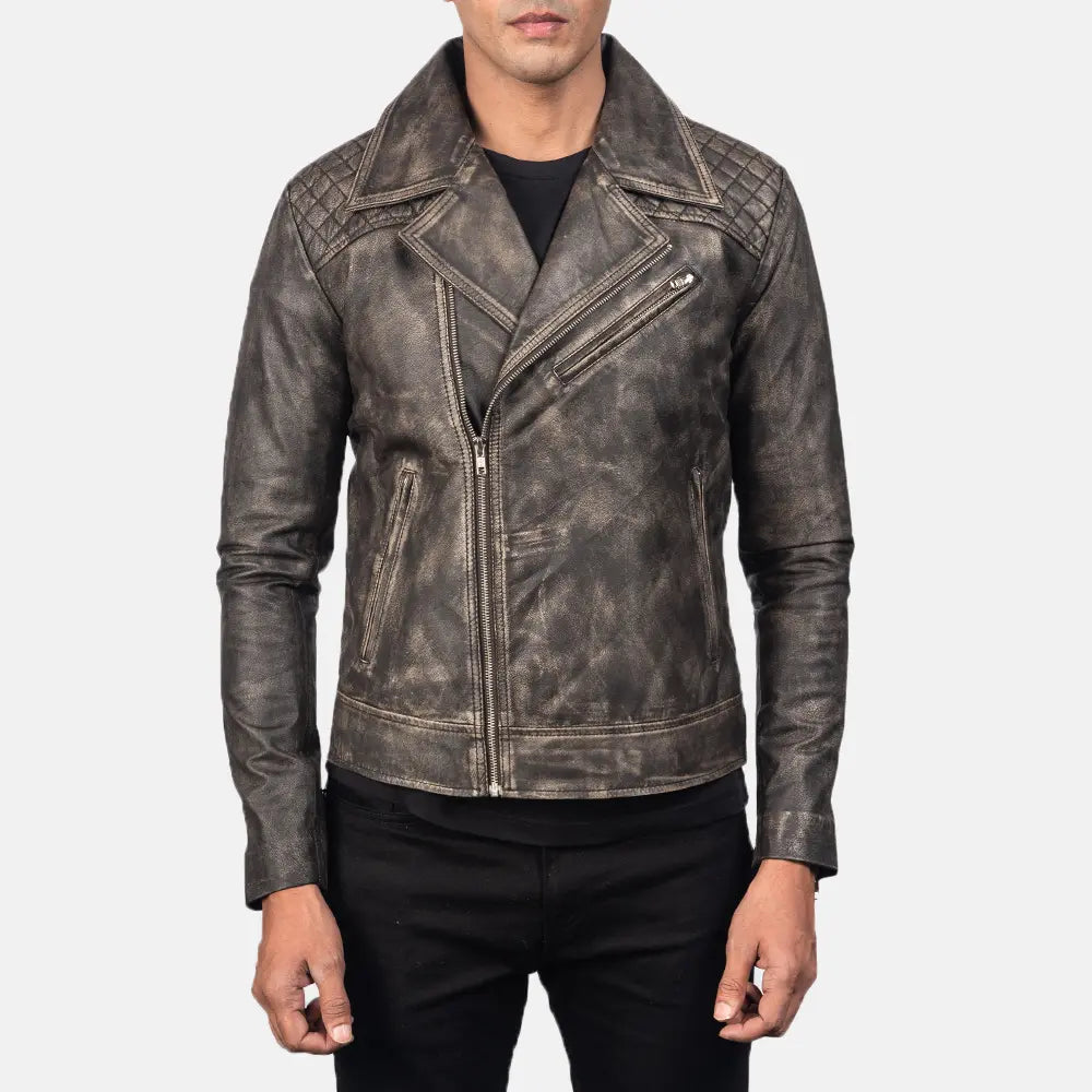 
Мастерство обработки подола и швов на Danny Quilted Brown Leather Biker Jacket