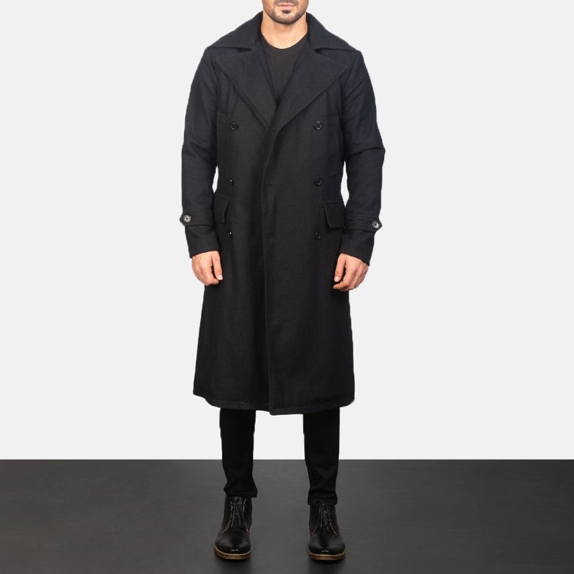 Detective Черный Wool Кожаное пальто для Мужчин