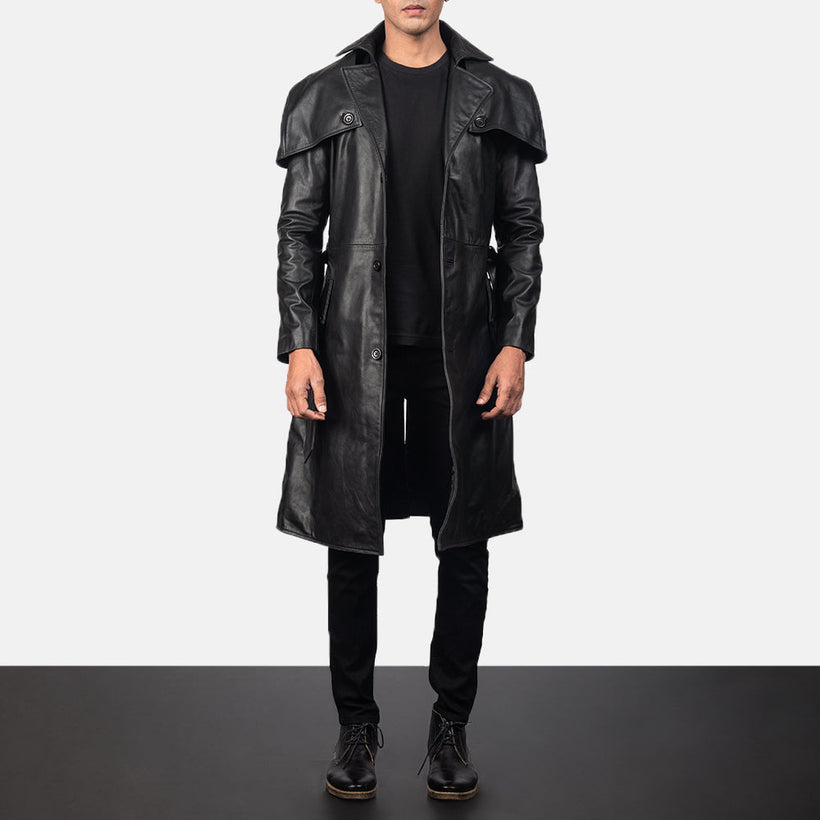 Deux Черный Leather Duster для Мужчин