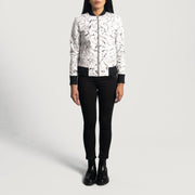 
Крупный план деталей of Varsity & Zipper Hardware on Donna Blake White Кожаный бомбер для Женщин