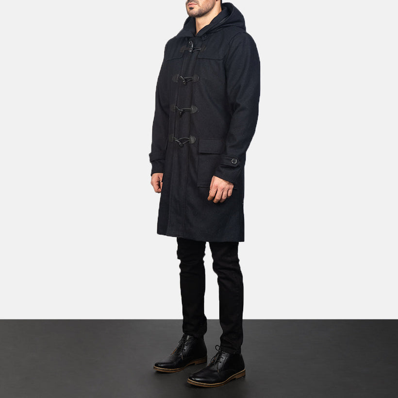 Drake Черная Wool Hooded Duffle Кожаное пальто мужская