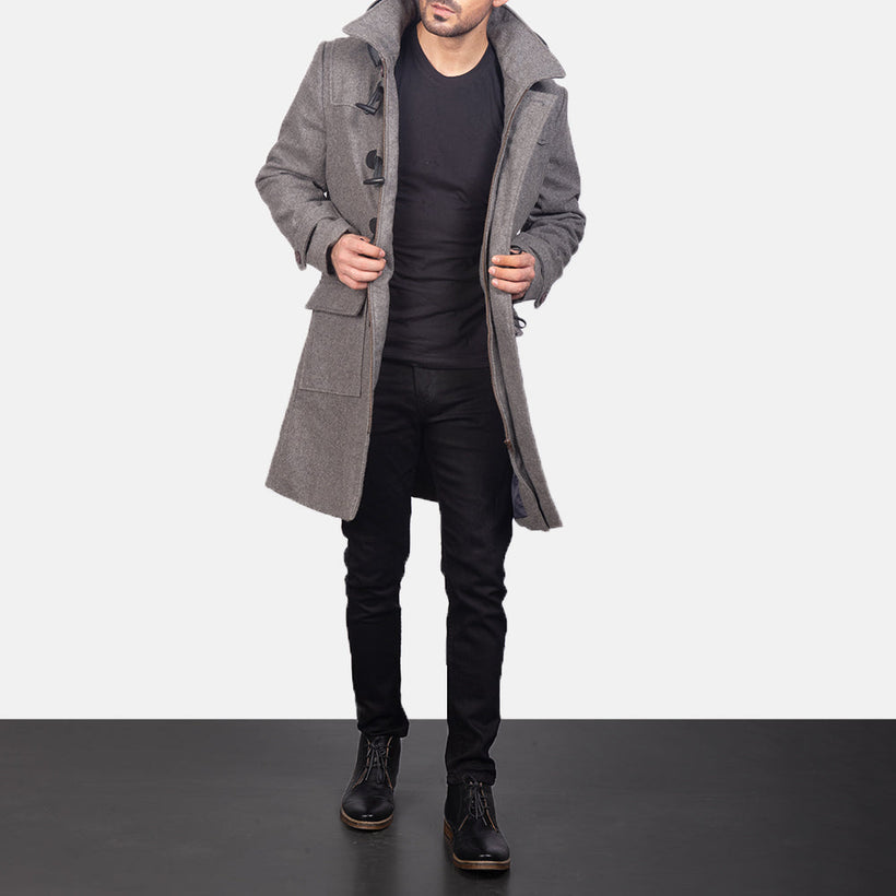 Drake Grey Wool Hooded Duffle Кожаное пальто мужская