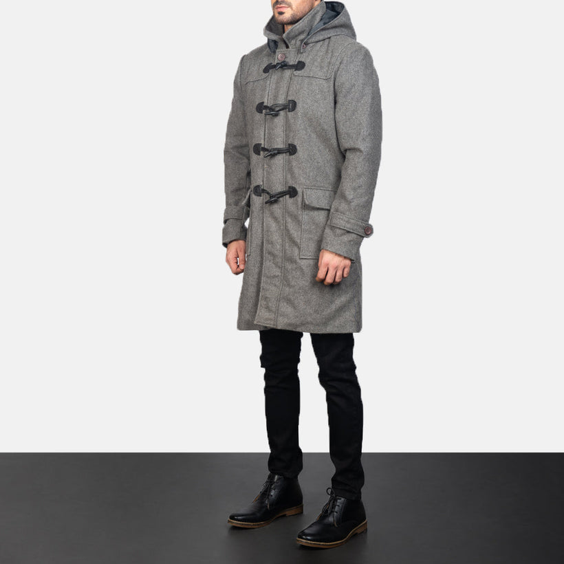 Drake Grey Wool Hooded Duffle Кожаное пальто мужская