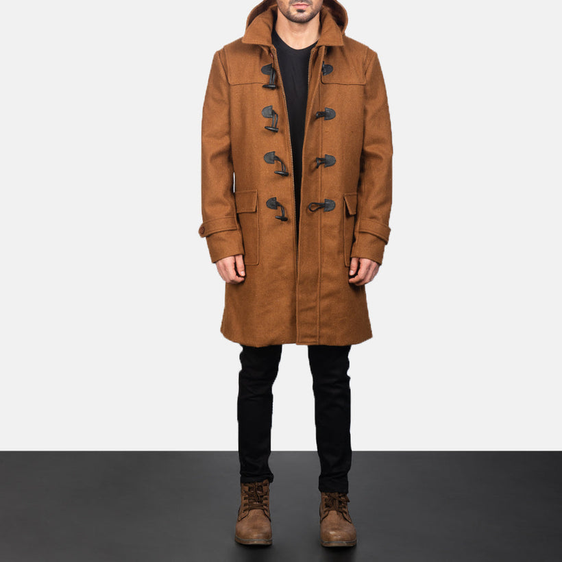 Drake Khaki Wool Hooded Duffle Кожаное пальто мужская