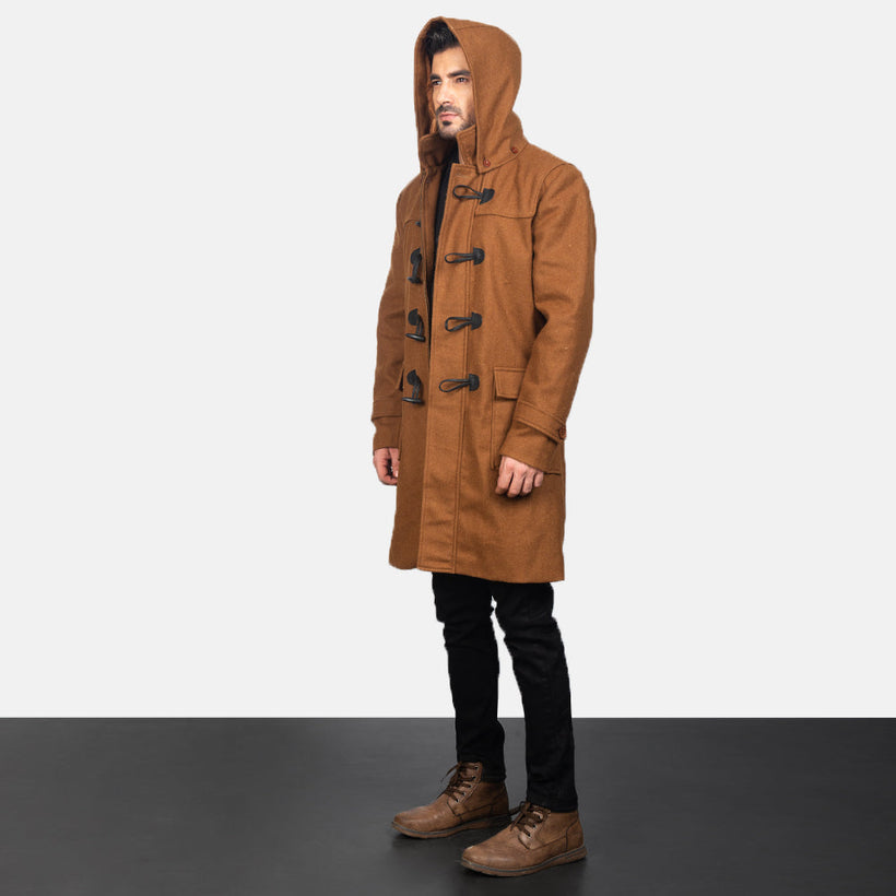Drake Khaki Wool Hooded Duffle Кожаное пальто мужская