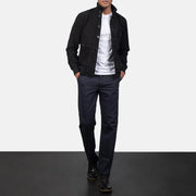 
Крупный план деталей of Knit Rib & Button Hardware on Eaton Brown Suede Bomber Jacket