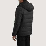 
Крупный план деталей of Classic Collar & Zipper With Wind Flap Hardware on Erico Черный Hooded Puffer Кожаная куртка для Мужчин