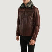 
Distressed Brown Sheepskin Burnishing Aviator Jacket - Вид сзади, подчеркивающий посадку по плечам и ровный край