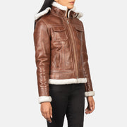 
Крупный план деталей of High Neck with Belt & Zipper Hardware on Fiona Brown Hooded Shearling Leather Jacket