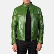 
Gatsby Quilted Green Leather Biker Jacket in Green Sheepskin Burnishing - Вид спереди и приталенный силуэт | Купить в официальном онлайн-магазине