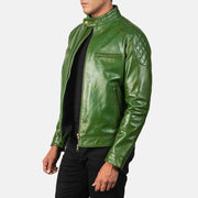 
Green Sheepskin Burnishing Biker Jacket - Вид сзади, подчеркивающий посадку по плечам и ровный край