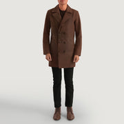 Close-Up Detail of Notch &amp; Button Hardware on Men's Half Life Brown Leather Coat