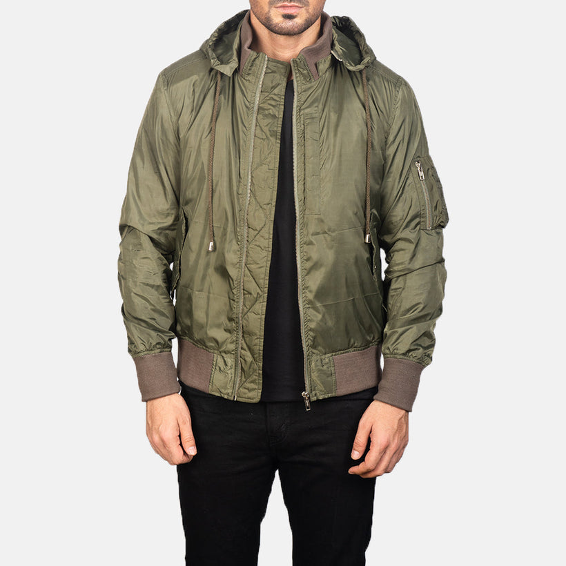 Hanklin MA-1 Зеленая Hooded Кожаный бомбер мужская