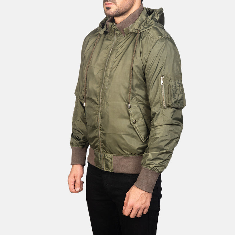 Hanklin MA-1 Зеленая Hooded Кожаный бомбер мужская