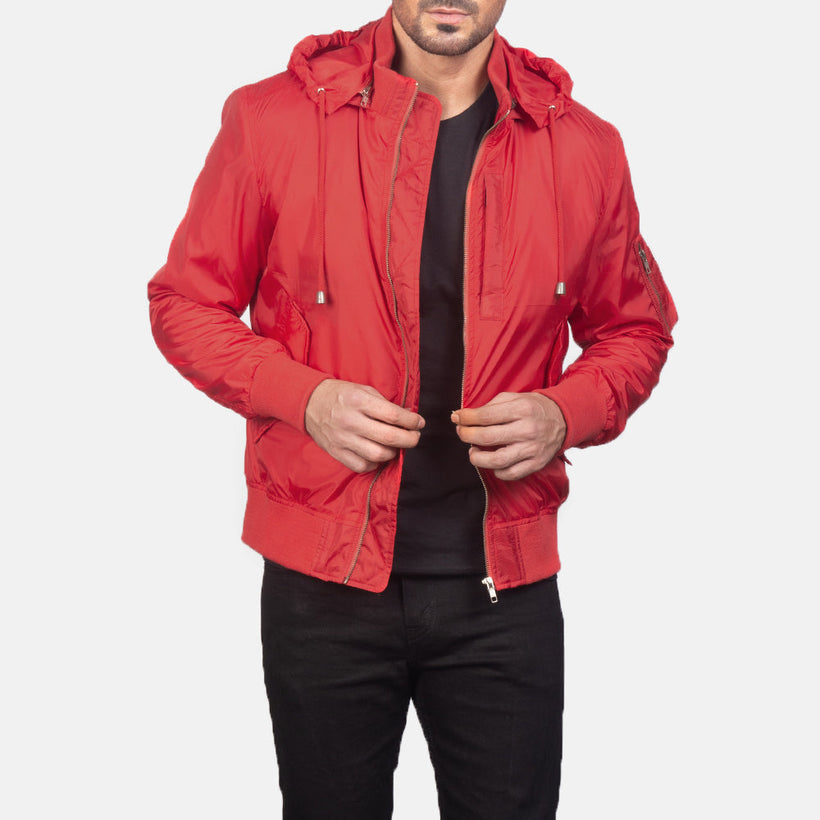 Hanklin MA-1 Красная Hooded Кожаный бомбер мужская