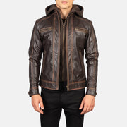 
Hector Vintage Коричневый Hooded Кожаная куртка-косуха для Мужчин in Vintage Brown Goatskin Leather - Вид спереди и приталенный силуэт | Купить в официальном онлайн-магазине