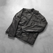 
Zipper & Hem Craftsmanship Construction Detail on Ionic Black Leather Jacket